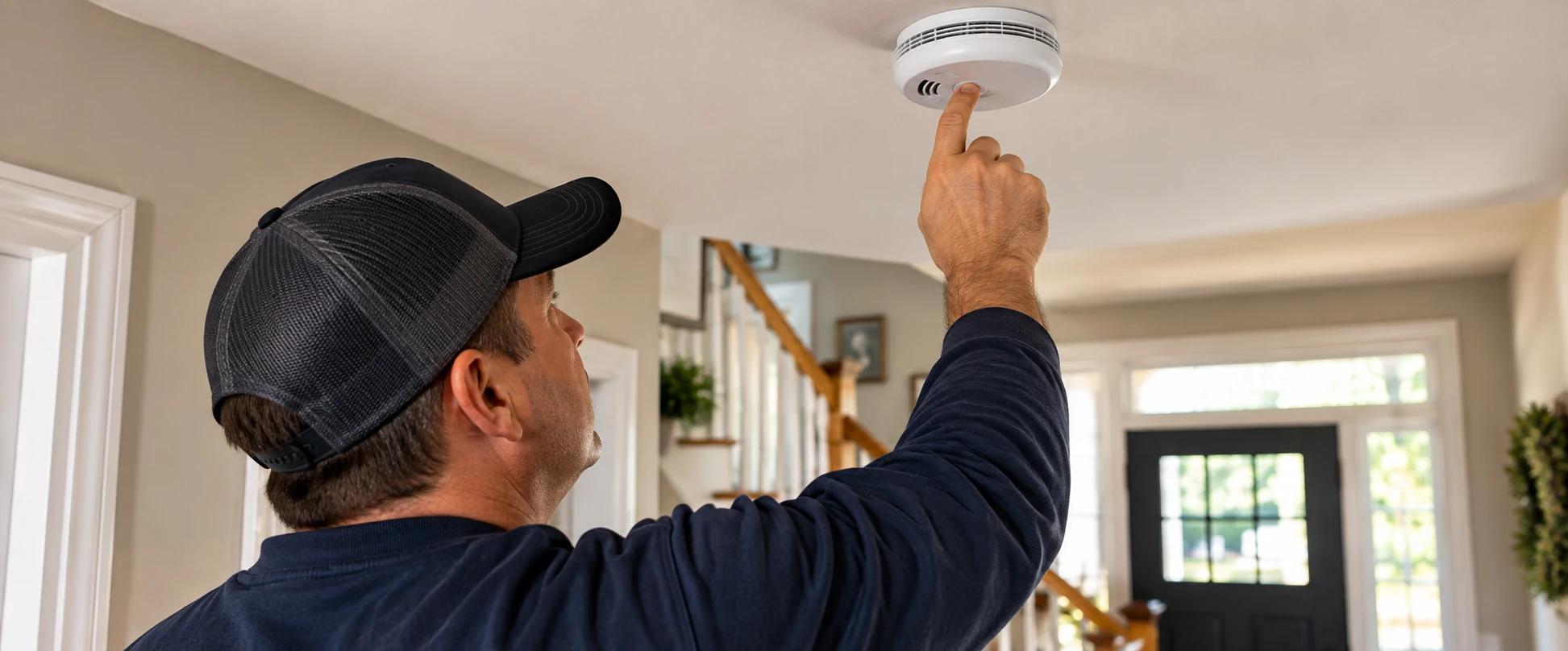 Home smoke alarm being tested as part of routine fire safety